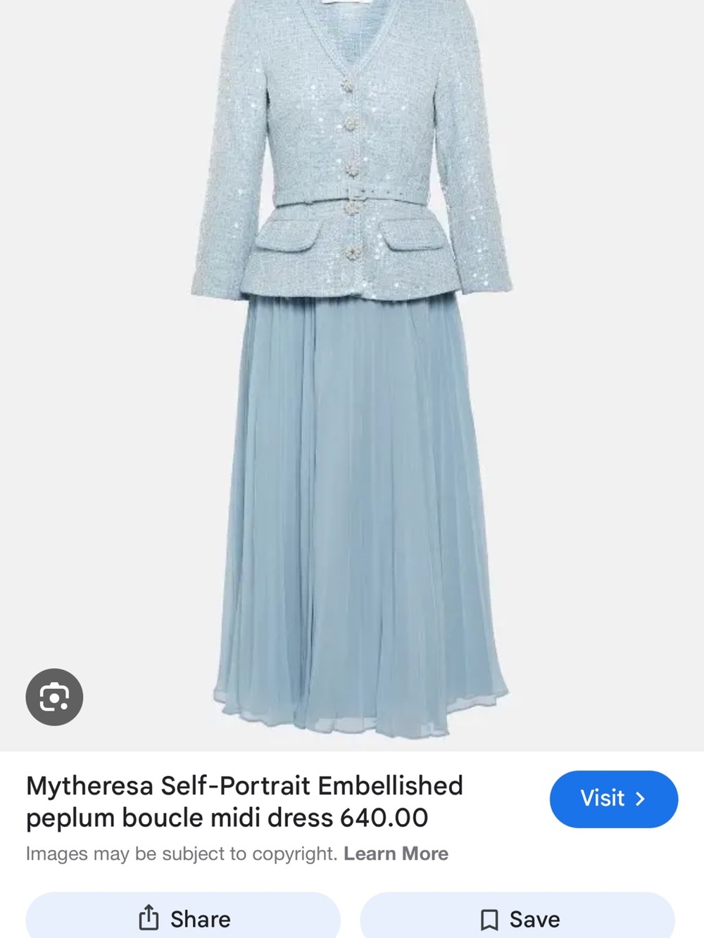 Self-Portrait Light Blue Embellished Peplum Midi Dress